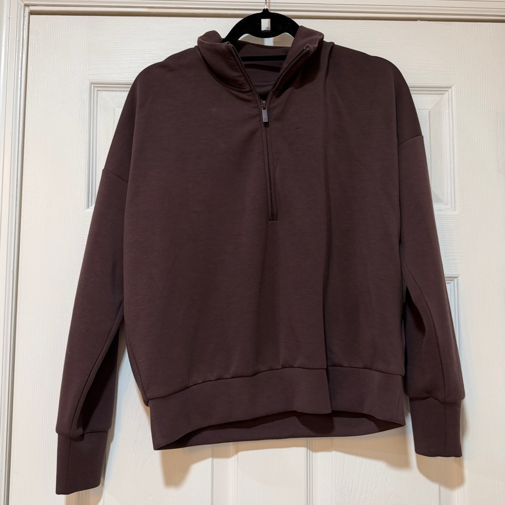 WOMEN’S BYLT BASICS HALF-ZIP PULLOVER HOODIE IN DARK BROWN - S